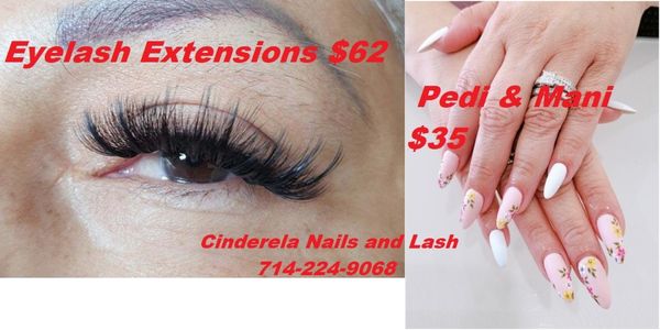 Eyelash extensions $62. Manicure and pedicure $35 - $62 for any type of eyelash extensions. Manicure and pedicure $35