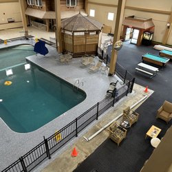Katahdin Inn and Suites - Lobby. Traffic cones and caution tape.