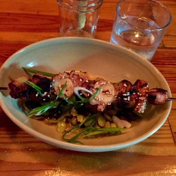 BoccaLupo - Octopus & mortadella spiedino, field peas, bacon, marsala - Italian Near Me - Atlanta, Georgia