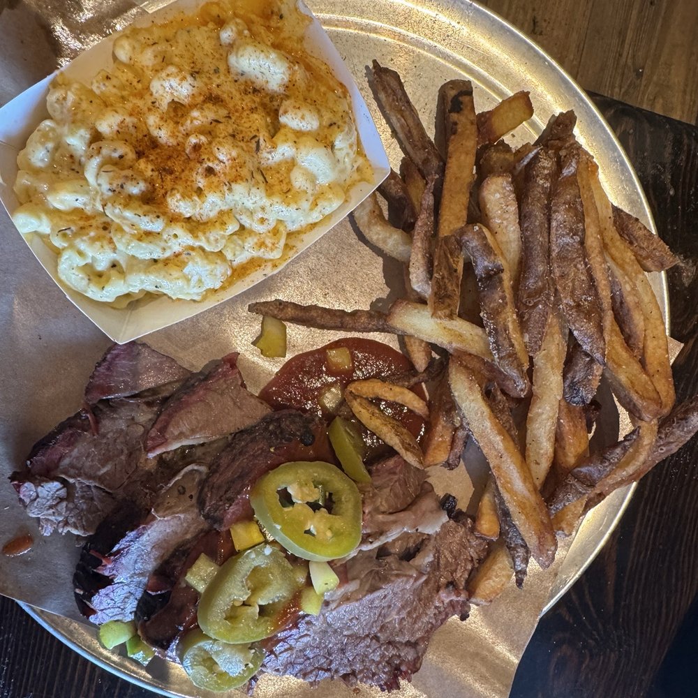 Dinosaur Bar-B-Que - Deluxe BBQ Brisket Plate w the Fresh Cut Fries Mac and Cheese - Barbeque Near Me - Troy, New York Dinosaur Bar-B-Que - Deluxe BBQ Brisket Plate w the Fresh Cut Fries Mac and Cheese - Barbeque Near Me - Troy, New York