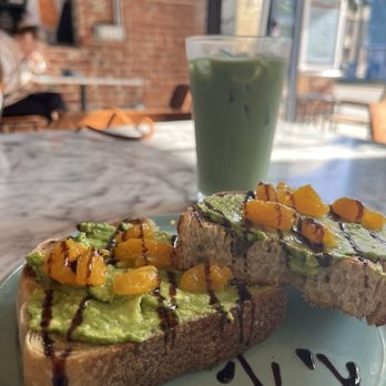Recreational Coffee - Avo toast & Iced Matcha Latte - Coffee & Tea Near Me - Long Beach, California