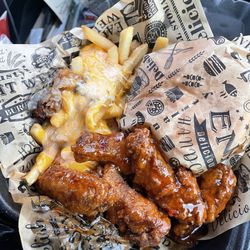 A1 Food Mart & Restaurant - Chess Box (off of the Big Back Menu) - 5 wings, burger, and cheese fries