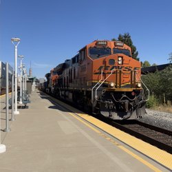 Amtrak Station - Richmond - That's a BNSF Freight train going by the Richmond Station