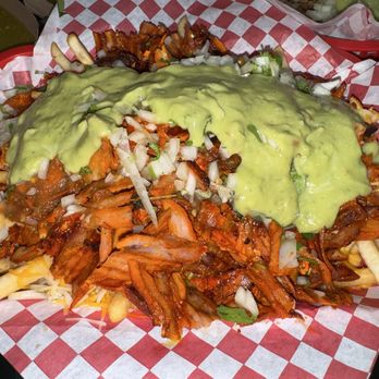 Angel’s Tijuana Tacos - Loaded fries al pastor side view - Tacos Near Me - Anaheim, California