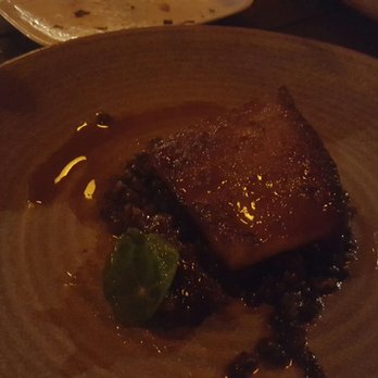 Chambers - Crispy Pork Belly served with fig chutney and black lentils - New American Near Me - San Francisco, California