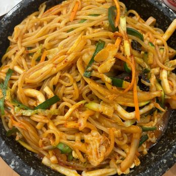 Starbelly Asian kitchen & Ramen - I believe Seafood Black Bean Noodle in Hot Stone Pot - Noodles Near Me - Montclair, California Starbelly Asian kitchen & Ramen - I believe Seafood Black Bean Noodle in Hot Stone Pot - Noodles Near Me - Montclair, California