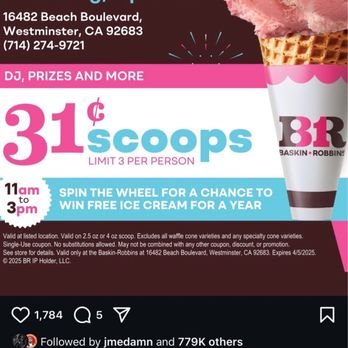 Baskin Robbins - Ice Cream & Frozen Yogurt Near Me - Westminster, California