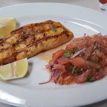 Roma Pizza & Restaurant - Grilled salmon with tomato/onion salad - Pizza Near Me - Brooklyn, New York Roma Pizza & Restaurant - Grilled salmon with tomato/onion salad - Pizza Near Me - Brooklyn, New York
