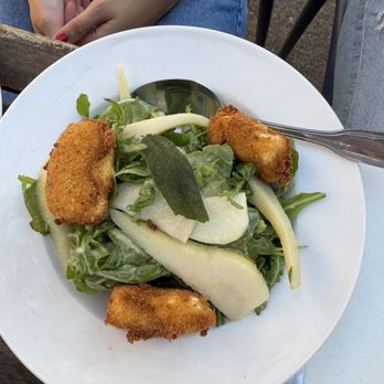 Gersi - Fried goat cheese over arugula and pear - Italian Near Me - Richmond, Virginia Gersi - Fried goat cheese over arugula and pear - Italian Near Me - Richmond, Virginia