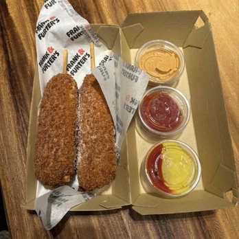 Frank & Furter’s - korean style corndog w/ sriracha ketchup, chipotle mayo, and mustard - Asian Fusion Near Me - Santa Clara, California Frank & Furter’s - korean style corndog w/ sriracha ketchup, chipotle mayo, and mustard - Asian Fusion Near Me - Santa Clara, California