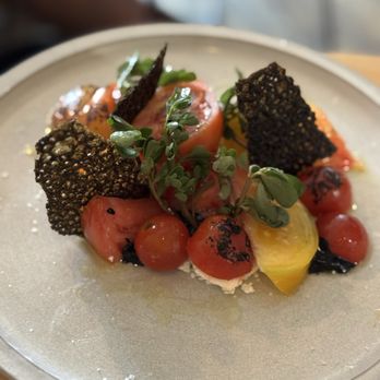 Urban Hearth - Tomatoes with goat cheese and black sesame brittle - New American Near Me - Cambridge, Massachusetts