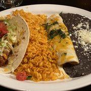 Photo of Agave Grill - Hartford, CT, United States. Beef taco, Mexi Rice, chicken enchilada and Refried Black Beans