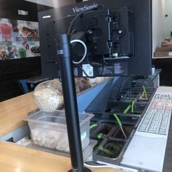 The monitor is dusty and it sits over the uncovered ingredients.