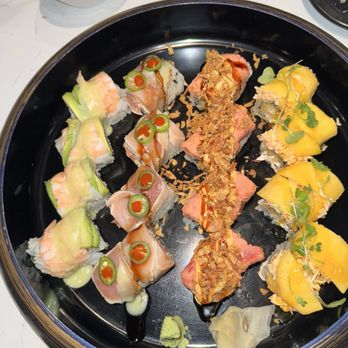 Sushifriends Hashi - Left to right, under the sea, aloha, manhattan, and mango star - Sushi Bars Near Me - Fairfax, Virginia Sushifriends Hashi - Left to right, under the sea, aloha, manhattan, and mango star - Sushi Bars Near Me - Fairfax, Virginia