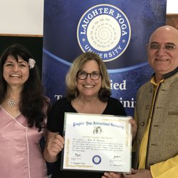 L-R Madhuri Kataria, Lisa Berman and Dr Madan Kataria, founder of Laughter Yoga at Graduation Ceremony