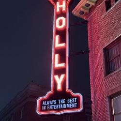 Holly Theater - Marquis lights up the night sky.