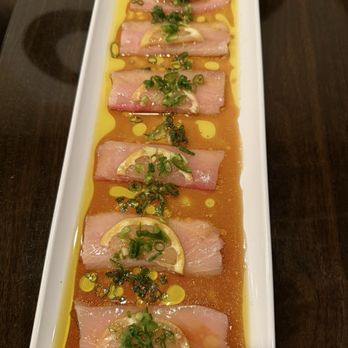 ShoMi - Hamachi Carpaccio A new spin on this dish. I prefer the old way actually. This isn't very appealing served like this. - Japanese Near Me - Stockton, California ShoMi - Hamachi Carpaccio A new spin on this dish. I prefer the old way actually. This isn't very appealing served like this. - Japanese Near Me - Stockton, California