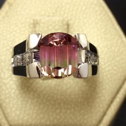 Vik Jewelers - Custom design with customers own center stone. 4.8ct watermelon tourmaline set in 14kt white gold. We can help you with your own gemstones