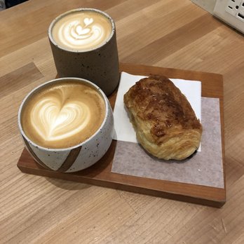 Hey Happy - Two lattes and a chocolatine - Coffee & Tea Near Me - Victoria, British Columbia
