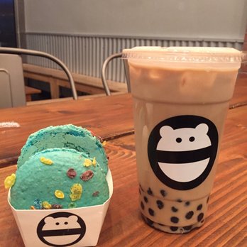 Mini Monster Cafe - Fruity pebble macaroon and milk tea boba - Ice Cream & Frozen Yogurt Near Me - Long Beach, California