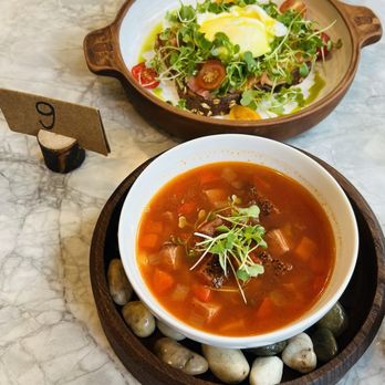 TARY Coffee - Smoked Beef Soup with Concasse Tomatoes and Potatoes, Royal Benedict with Smoked Salmon - Coffee & Tea Near Me - Chicago, Illinois
