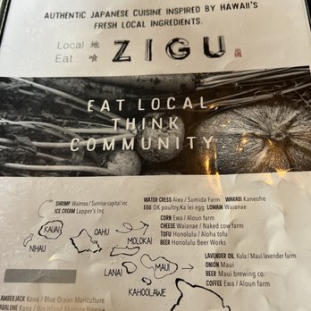 Zigu - Menu front - Seafood Near Me - Honolulu, Hawaii