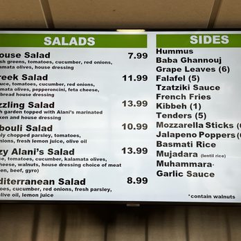 Alanis Mediterranean Bistro - Menu (3/29/2022) - Mediterranean Near Me - Cranston, Rhode Island