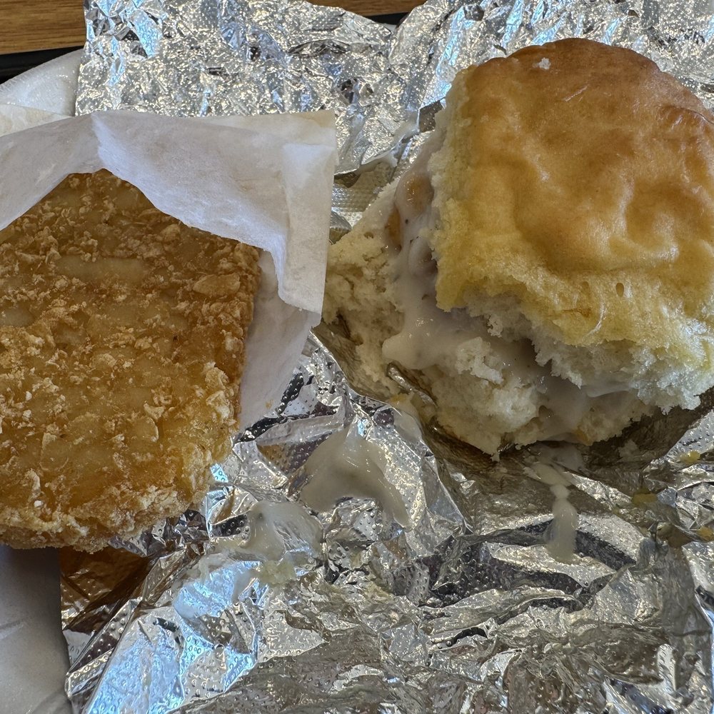 Connie's Chicken - #1 Chicken Biscuit with Gravy Hashbrown - Chicken Shop Near Me - Starkville, Mississippi