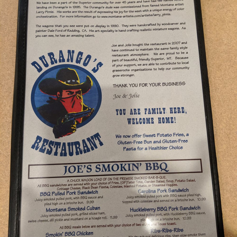 Durango's - Gluten free options are offered. - Barbeque Near Me - Superior, Montana Durango's - Gluten free options are offered. - Barbeque Near Me - Superior, Montana
