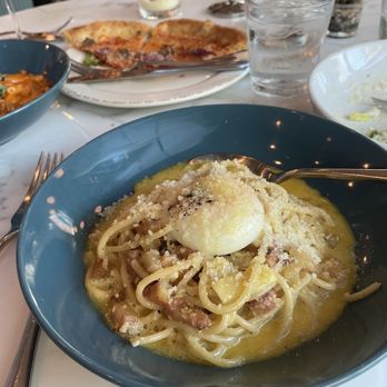 Marina - Carbonara pasta: fresh bucatini, guanciale, fresh pepper, 140 F sous vide egg, parmesan. So amazing! - Italian Near Me - Pasadena, California Marina - Carbonara pasta: fresh bucatini, guanciale, fresh pepper, 140 F sous vide egg, parmesan. So amazing! - Italian Near Me - Pasadena, California