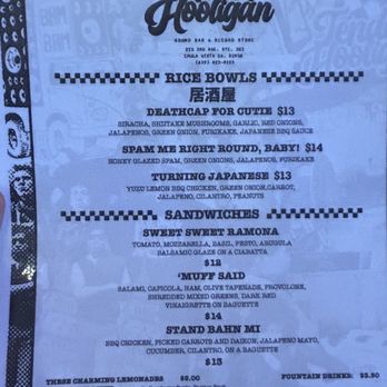 Tender Hooligan - Menu - Themed Cafes Near Me - Chula Vista, California