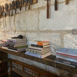 Brut - Books behind seating area