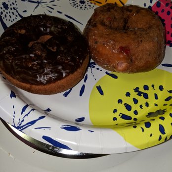 Danny's Donuts - Vegan donuts! Strawberry cake batter and one glazed with chocolate - Donuts Near Me - Vista, California