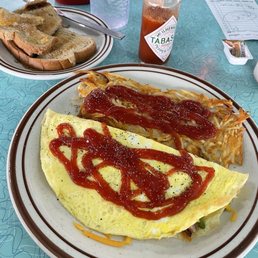 Denver Omelet, Hash browns and Dry Rye Toast. I Love My Ketchup!! Denver Omelet, Hash browns and Dry Rye Toast. I Love My Ketchup!!
