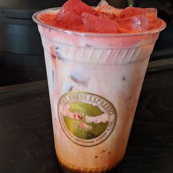 The Press Espresso - Iced red velvet latte (beet root gives the color) - Bakeries Near Me - Temecula, California The Press Espresso - Iced red velvet latte (beet root gives the color) - Bakeries Near Me - Temecula, California