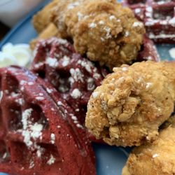 Stick a Fork In It - Fried Chicken and Red Velvet Waffles