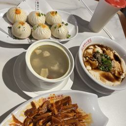 Pan Fried Pork Buns 生煎包 and Steamed Chicken Soup 元盅土雞湯(一人份) and Shredded Pig Ear with Chili Oil 紅油豬耳 Pan Fried Pork Buns 生煎包 and Steamed Chicken Soup 元盅土雞湯(一人份) and Shredded Pig Ear with Chili Oil 紅油豬耳