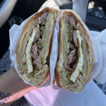 Queen's Donut - sausage egg croissant with jalapeño - Donuts Near Me - Pomona, California Queen's Donut - sausage egg croissant with jalapeño - Donuts Near Me - Pomona, California