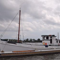 The Yards Marina - The M/V Halfshell; a historic buyboat owned by Living Classrooms, docked at The Yards Marina