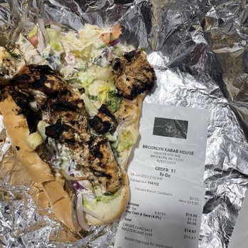 Brooklyn Kebab House - A burned Chicken Kabab Sandwich takeaway order $14.67 - Halal Near Me - Brooklyn, New York