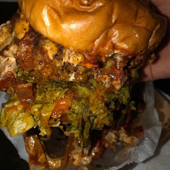 Mix'D UP Burgers - Cajun Burger( sautéed crawfish, onions, peppers, with lettuce, and topped with franks red hot, chili aioli) - New American Near Me - Atlanta, Georgia Mix'D UP Burgers - Cajun Burger( sautéed crawfish, onions, peppers, with lettuce, and topped with franks red hot, chili aioli) - New American Near Me - Atlanta, Georgia