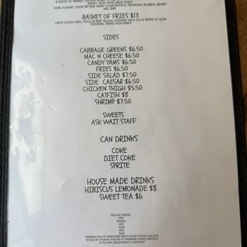 Burnt Chicken - Back of menu 8/4/2026 - Burgers Near Me - Saint Paul, Minnesota