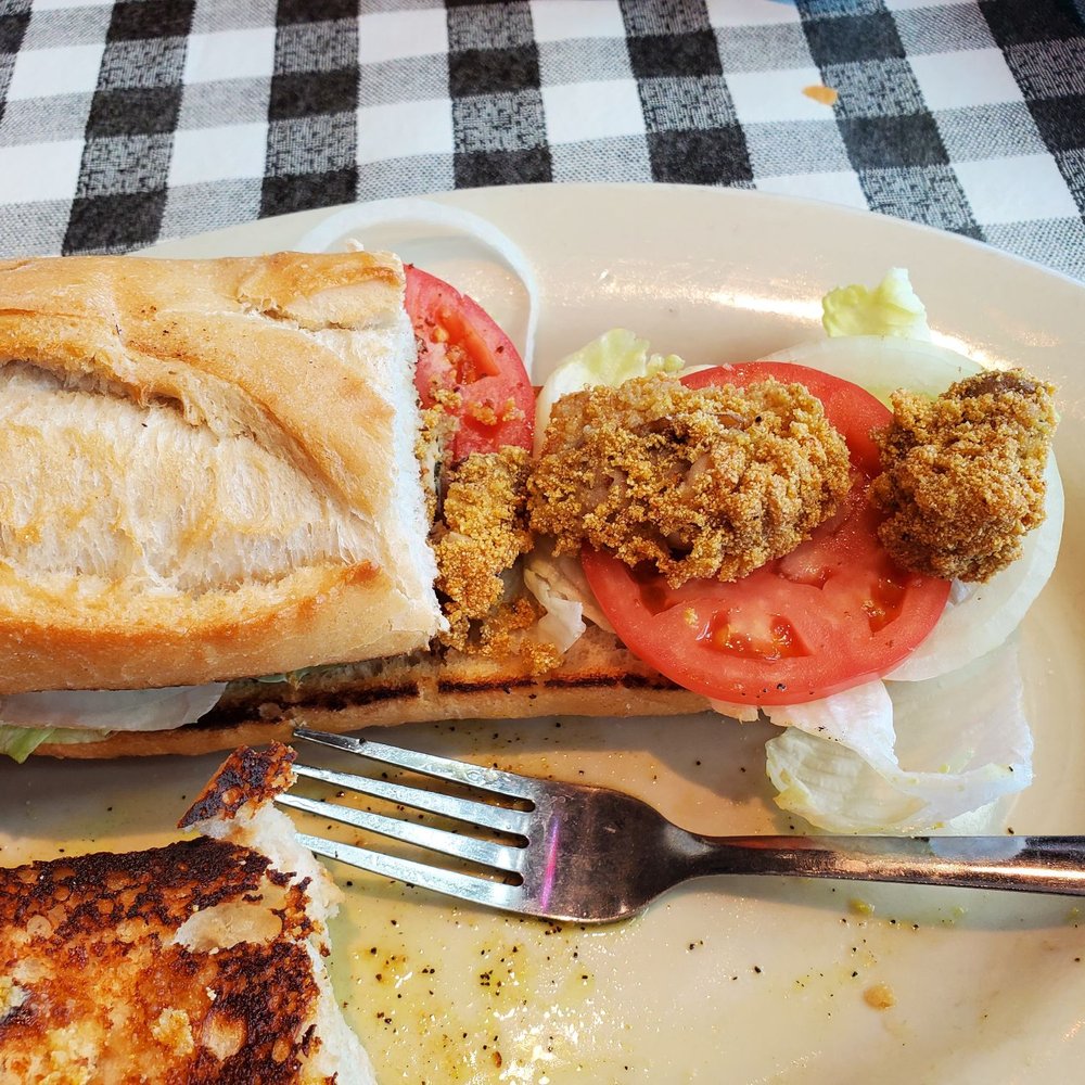 Flying Fish - Tomato po'boy with one and a half oysters - Seafood Near Me - Coppell, Texas