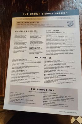 Menu photo 1 The Crown Liquor Saloon Belfast, BFS