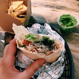Burrito! Chips from a bag, I could eat the guac with a spoon though.