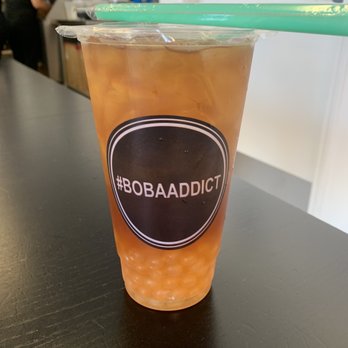 Boba Addict - Shaken tea with roasted oolong, Passion fruit popping boba - Bubble Tea Near Me - Fresno, California Boba Addict - Shaken tea with roasted oolong, Passion fruit popping boba - Bubble Tea Near Me - Fresno, California