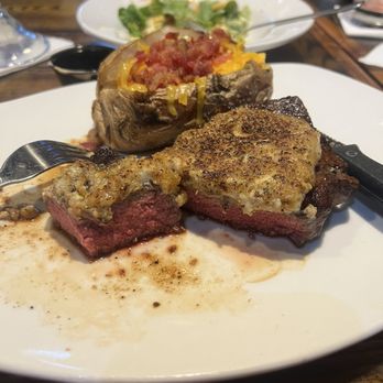 Aspen Creek Grill - Aspen Blue sirloin- cooked perfectly medium! It has a blue cheese topcoat , fully loaded baked potato! - Seafood Near Me - Irving, Texas Aspen Creek Grill - Aspen Blue sirloin- cooked perfectly medium! It has a blue cheese topcoat , fully loaded baked potato! - Seafood Near Me - Irving, Texas
