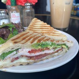 Turkey Panini and iced lavender mint latte Turkey Panini and iced lavender mint latte