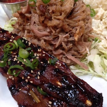 Da Kitchen Maui - Pulled pork with a side of beef skewer - Hawaiian Near Me - Kihei, Hawaii