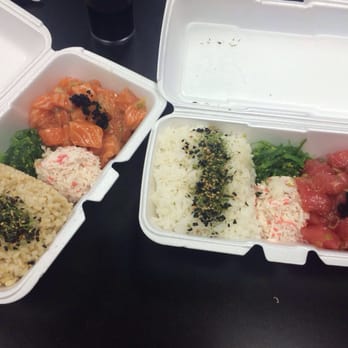 Poke District - Salmon on left, tuna on right - Seafood Near Me - Orange, California